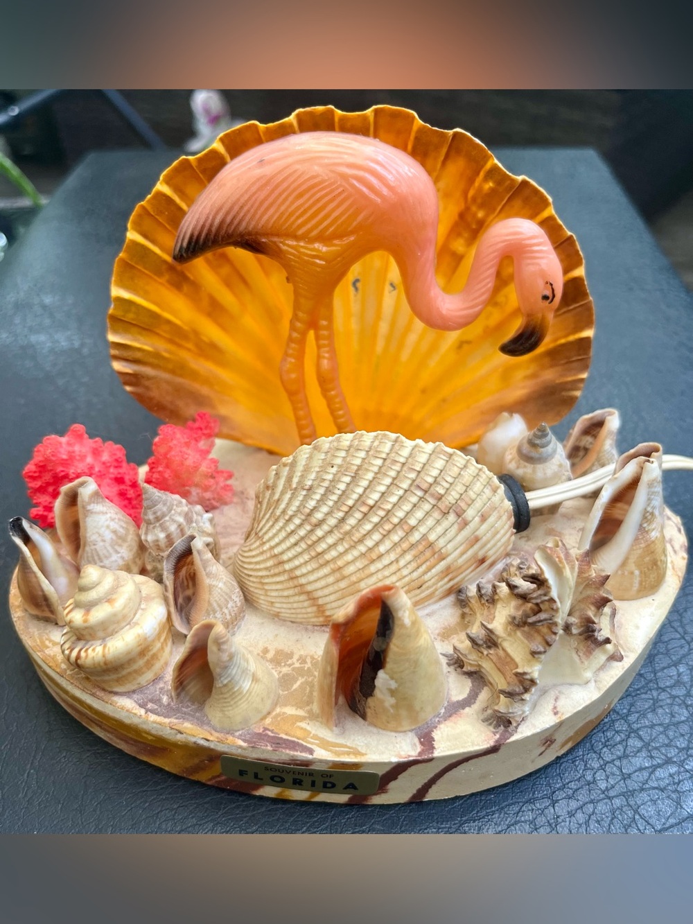 Kitsch Pink Flamingo Seashell 1950’s Lantern Accent